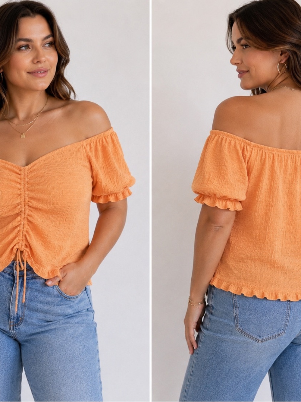 NWT Elodie Smocked Peasant Top XL Peach Orange ON/Off Shoulder Puff Sleeve